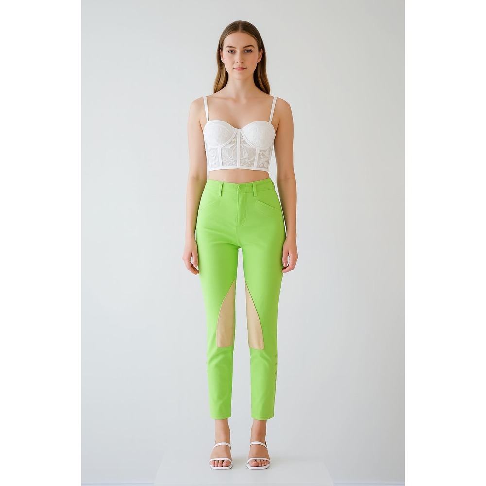 Ralph Lauren Jodhpur Equestrian Riding Pants S Lime Green Low Rise Suede Patch